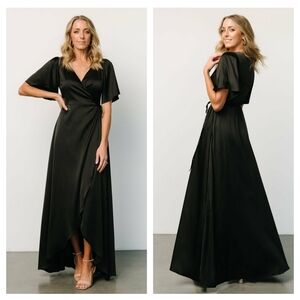 Baltic Born Vara Satin Maxi Wrap Dress Short Sleeve New Without Tags